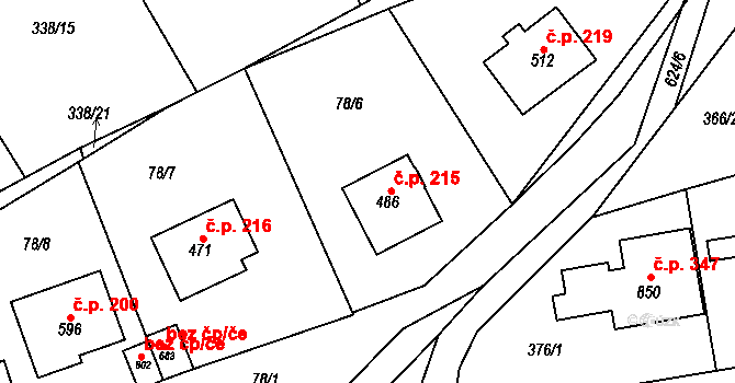 Třebotov 215 na parcele st. 486 v KÚ Třebotov, Katastrální mapa