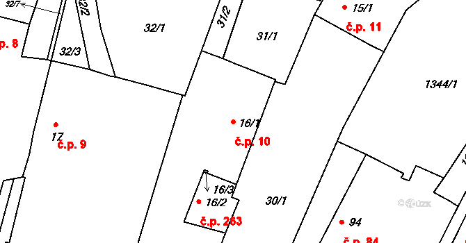 Košice 10 na parcele st. 16/1 v KÚ Košice u Soběslavi, Katastrální mapa
