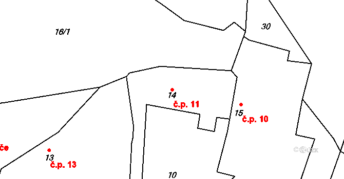 Balkova Lhota 11 na parcele st. 14 v KÚ Balkova Lhota, Katastrální mapa