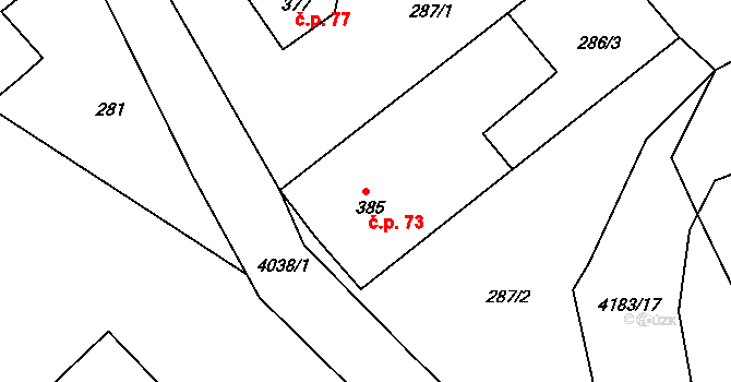 Šonov 73 na parcele st. 385 v KÚ Šonov u Broumova, Katastrální mapa