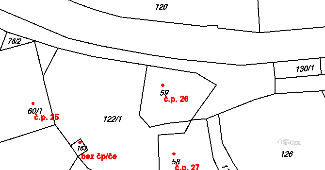 Horní Kamenice 26, Česká Kamenice na parcele st. 59 v KÚ Horní Kamenice, Katastrální mapa