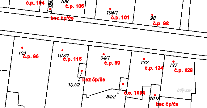 Rosice 89, Pardubice na parcele st. 94/1 v KÚ Rosice nad Labem, Katastrální mapa
