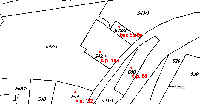 Olomučany 113 na parcele st. 542/1 v KÚ Olomučany, Katastrální mapa