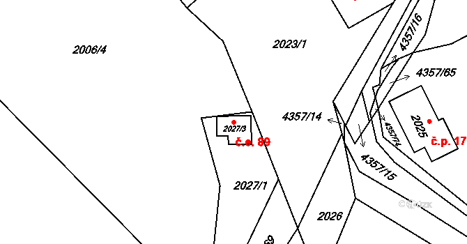 Karolinka 89 na parcele st. 2027/3 v KÚ Karolinka, Katastrální mapa