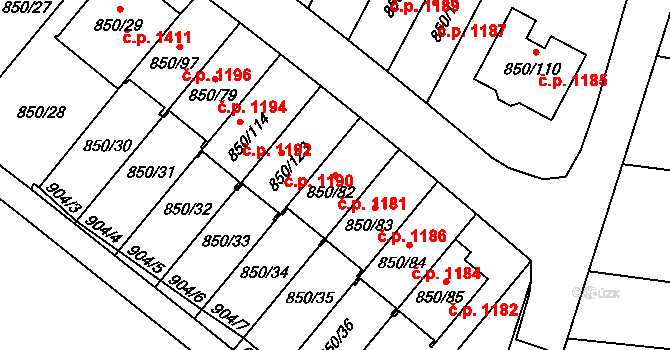 Mohelnice 1181 na parcele st. 850/82 v KÚ Mohelnice, Katastrální mapa