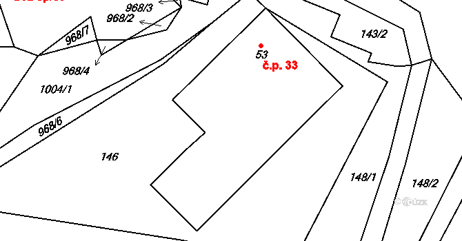 Vlčovice 33, Kopřivnice na parcele st. 53 v KÚ Vlčovice, Katastrální mapa