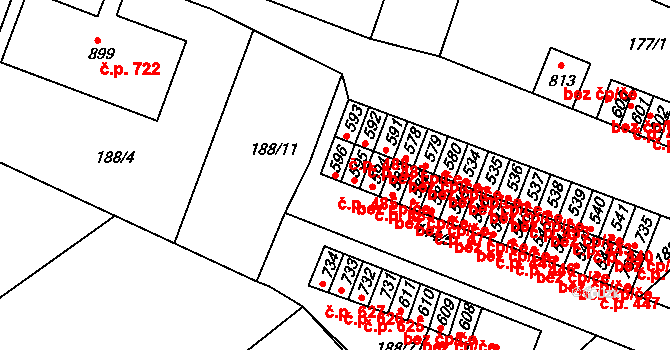 Černovice 485 na parcele st. 596 v KÚ Černovice u Tábora, Katastrální mapa