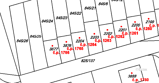 Humpolec 1264 na parcele st. 2204 v KÚ Humpolec, Katastrální mapa