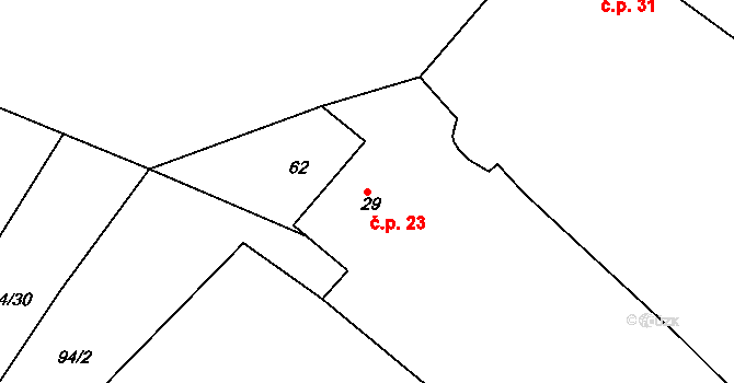 Křižanov 23 na parcele st. 29 v KÚ Křižanov u Branic, Katastrální mapa