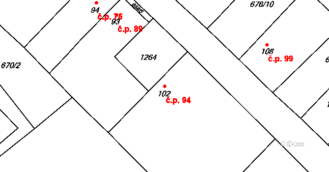 Běsno 94, Kryry na parcele st. 102 v KÚ Běsno, Katastrální mapa