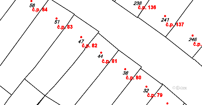 Perná 81 na parcele st. 44 v KÚ Perná, Katastrální mapa