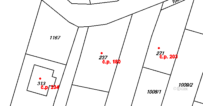 Roštění 180 na parcele st. 237 v KÚ Roštění, Katastrální mapa