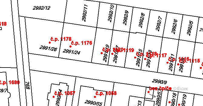 Holešov 1120 na parcele st. 2991/19 v KÚ Holešov, Katastrální mapa