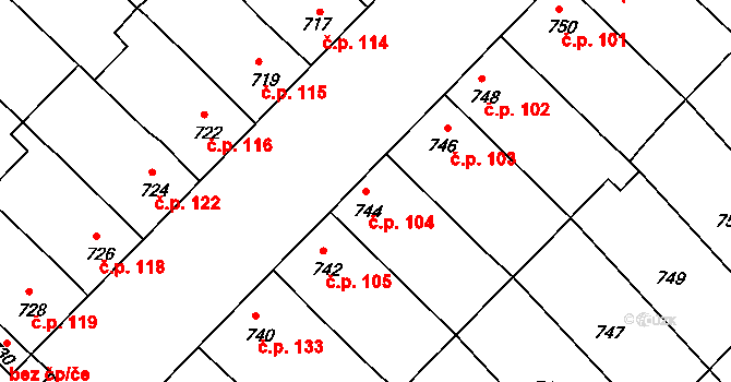 Bedihošť 104 na parcele st. 744 v KÚ Bedihošť, Katastrální mapa