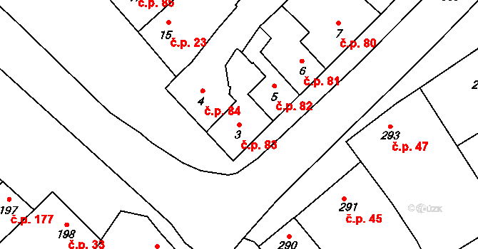 Čehovice 83 na parcele st. 3 v KÚ Čehovice, Katastrální mapa