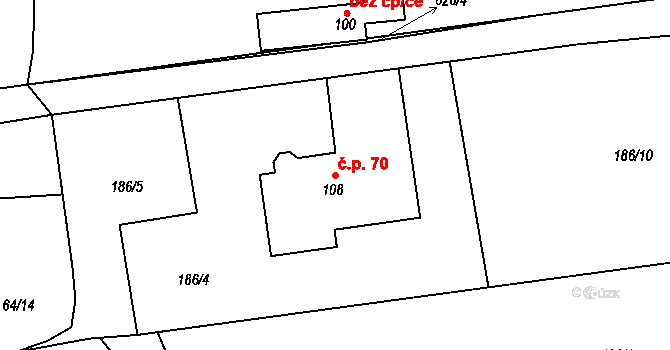 Brocná 70, Skuhrov nad Bělou na parcele st. 108 v KÚ Brocná, Katastrální mapa