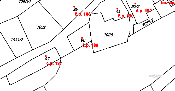 Jevišovice 189 na parcele st. 96 v KÚ Jevišovice, Katastrální mapa