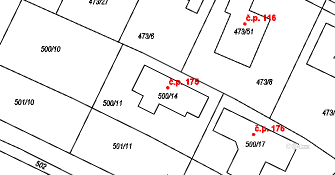 Libníč 175 na parcele st. 500/14 v KÚ Libníč, Katastrální mapa