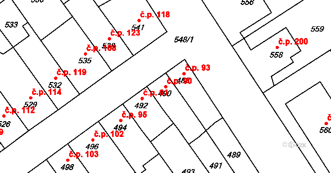 Přerov IV-Kozlovice 90, Přerov na parcele st. 490 v KÚ Kozlovice u Přerova, Katastrální mapa