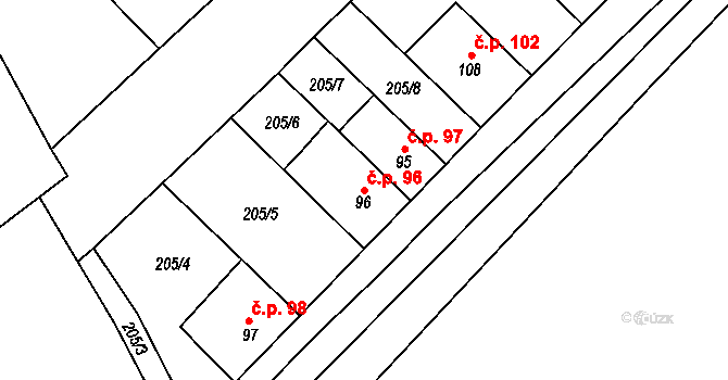 Přerov XI-Vinary 96, Přerov na parcele st. 96 v KÚ Vinary u Přerova, Katastrální mapa