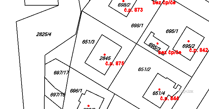Zruč nad Sázavou 875 na parcele st. 2845 v KÚ Zruč nad Sázavou, Katastrální mapa