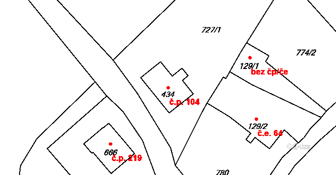 Horní Maxov 104, Lučany nad Nisou na parcele st. 434 v KÚ Horní Maxov, Katastrální mapa