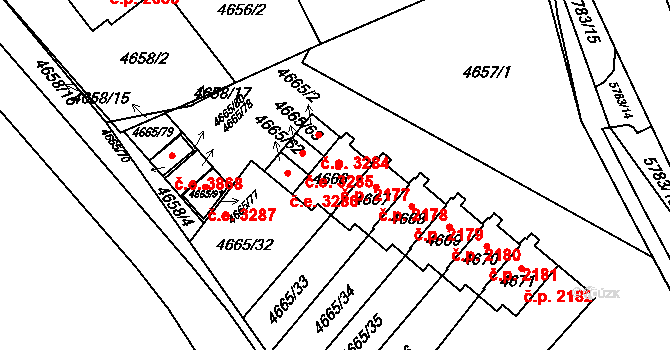 Jihlava 2177 na parcele st. 4666 v KÚ Jihlava, Katastrální mapa