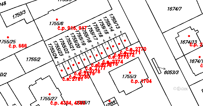 Jihlava 2774 na parcele st. 1755/17 v KÚ Jihlava, Katastrální mapa