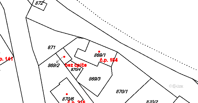 Krásné Loučky 184, Krnov na parcele st. 869/1 v KÚ Krásné Loučky, Katastrální mapa