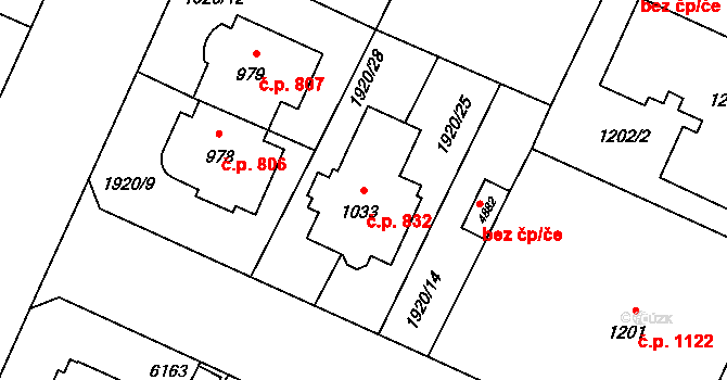 Šumperk 832 na parcele st. 1033 v KÚ Šumperk, Katastrální mapa
