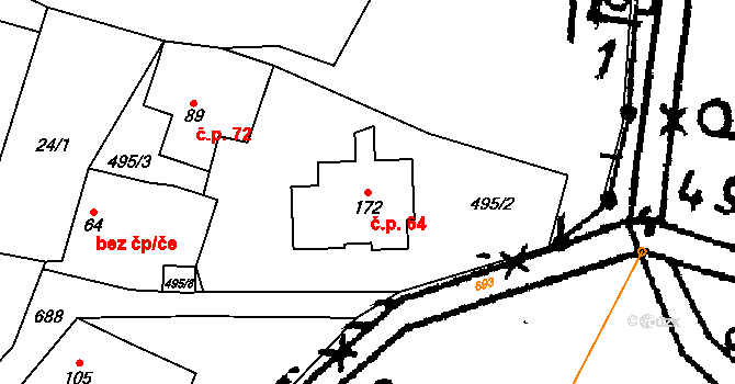 Libodřice 64 na parcele st. 172 v KÚ Libodřice, Katastrální mapa