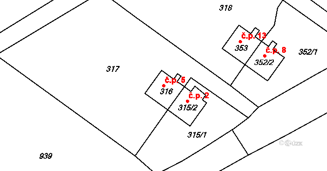 Hřebeny 5, Josefov na parcele st. 316 v KÚ Luh nad Svatavou, Katastrální mapa
