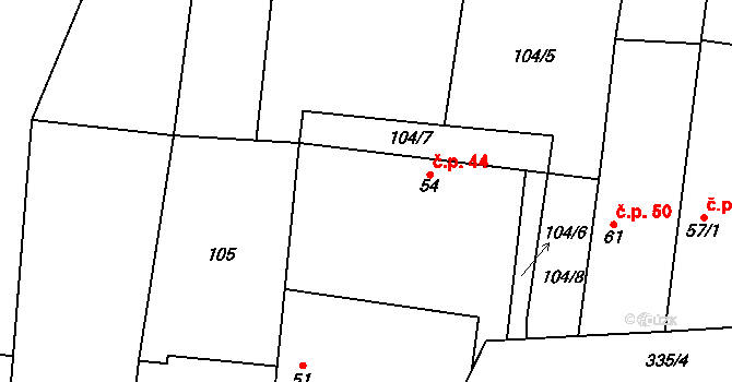 Sýčina 44, Dobrovice na parcele st. 54 v KÚ Sýčina, Katastrální mapa