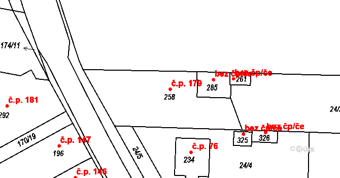 Žalkovice 179 na parcele st. 258 v KÚ Žalkovice, Katastrální mapa