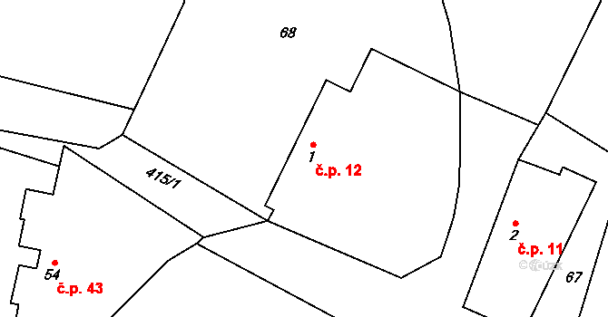 Labouň 12, Jičíněves na parcele st. 1 v KÚ Labouň, Katastrální mapa