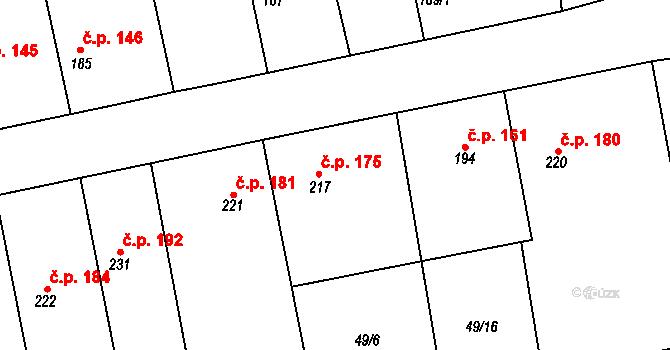 Dymokury 175 na parcele st. 217 v KÚ Dymokury, Katastrální mapa