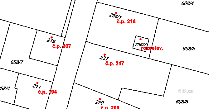 Krchleby 217 na parcele st. 237 v KÚ Krchleby u Nymburka, Katastrální mapa