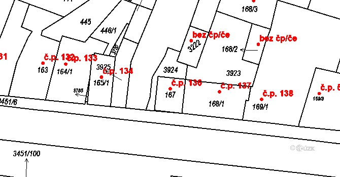 Lysá nad Labem 136 na parcele st. 167 v KÚ Lysá nad Labem, Katastrální mapa