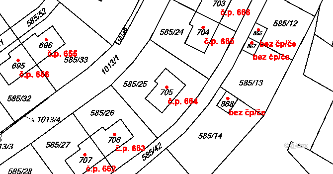 Kovářská 664 na parcele st. 705 v KÚ Kovářská, Katastrální mapa