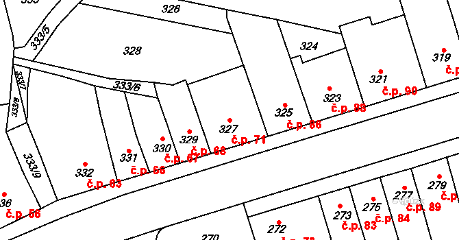 Holásky 71, Brno na parcele st. 327 v KÚ Holásky, Katastrální mapa