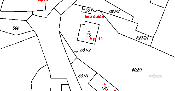 Hronova Vesec 11, Nadějkov na parcele st. 55 v KÚ Mozolov, Katastrální mapa