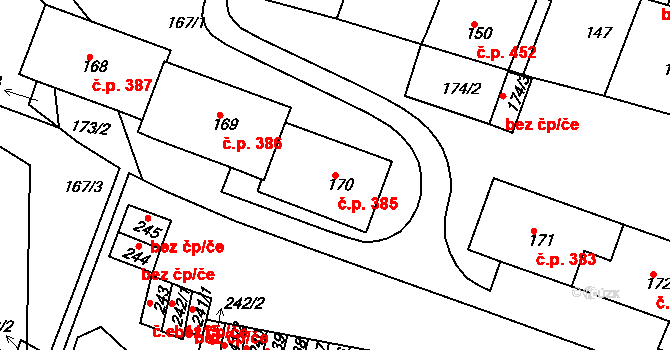 Řetenice 385, Teplice na parcele st. 170 v KÚ Teplice-Řetenice, Katastrální mapa