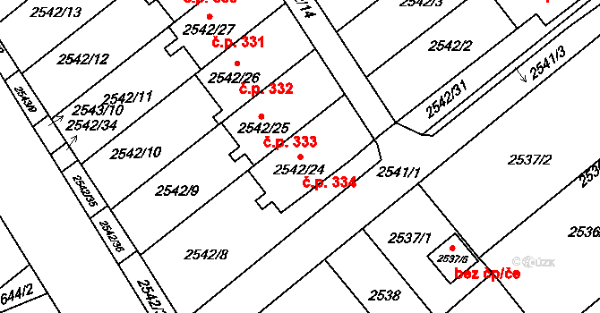Sviadnov 334 na parcele st. 2542/24 v KÚ Sviadnov, Katastrální mapa