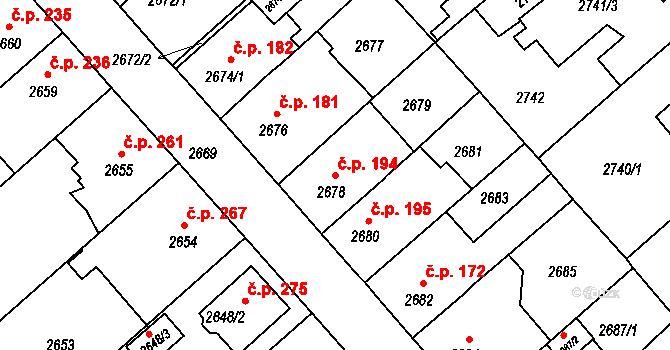 Staré Město 194 na parcele st. 2678 v KÚ Staré Město u Frýdku-Místku, Katastrální mapa