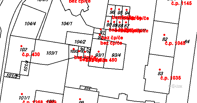 Sokolov 450 na parcele st. 93/1 v KÚ Sokolov, Katastrální mapa