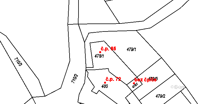 Svatava 65 na parcele st. 478/1 v KÚ Svatava, Katastrální mapa