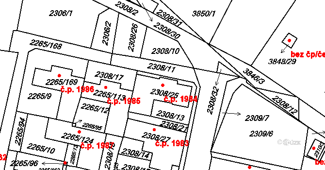 Turnov 1984 na parcele st. 2308/25 v KÚ Turnov, Katastrální mapa