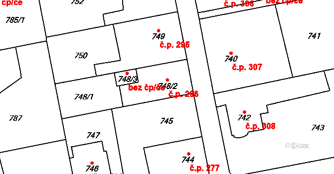 Lipence 296, Praha na parcele st. 748/2 v KÚ Lipence, Katastrální mapa