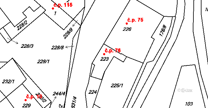 Tušť 76, Suchdol nad Lužnicí na parcele st. 223 v KÚ Tušť, Katastrální mapa
