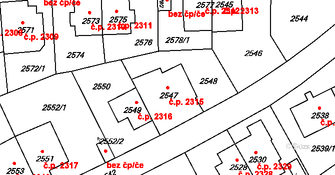 Žižkov 2315, Praha na parcele st. 2547 v KÚ Žižkov, Katastrální mapa